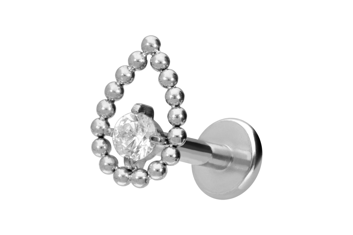 Titan Labret Piercing mit Innengewinde TROPFEN + KRISTALL